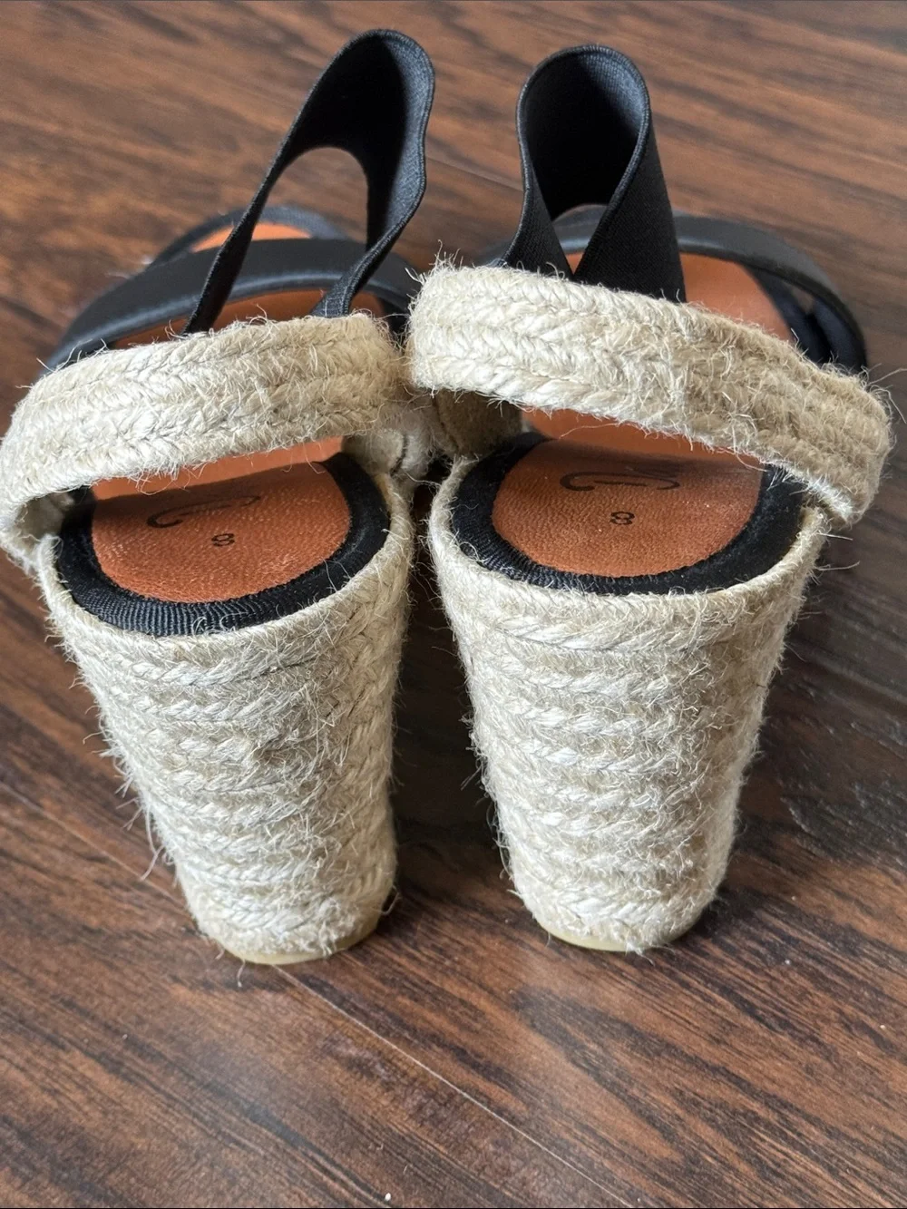 Dalton Black Leather and Tan Espadrille Slingback Sandals, Made in Spain